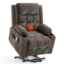 New-Power Lift Recliner Chair for Elderly Adults with Massage and Heat, Fabric Electric Recliner Sofa with Side Pocket, Two Cup Holders for Living Roo