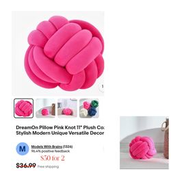 DreamOn Pillow Pink Knot 11" Plush Cozy Stylish Modern Unique Versatile Decor