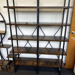 Industrial Bookshelf and Bookcase Double Wide 5 Tier, Large Open Shelves