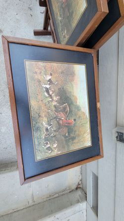 Framed Fox Hunt Scene Print trey tables