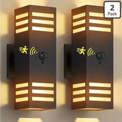 (Brand New in Box)  wowlite Motion Sensor Outdoor Lights 2 Pack, Dusk to Dawn Porch Light Outdoor Wall Sconce, 3 Lighting Modes Exterior Lighting Fixt