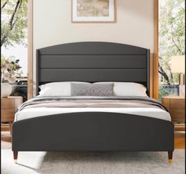 Cozy Castle Queen Size Bed Frame with 50.4" High Wingback Headboard Velvet Upholstered Bed/No Box