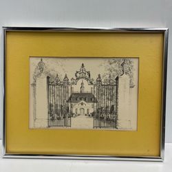 Framed 1972 Williamsburg Virginia Governor’s Palace Fout Art Drawing