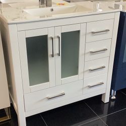 36”  Bathroom Vanity Cabinet Porcelain Top Ready For Pick Up 