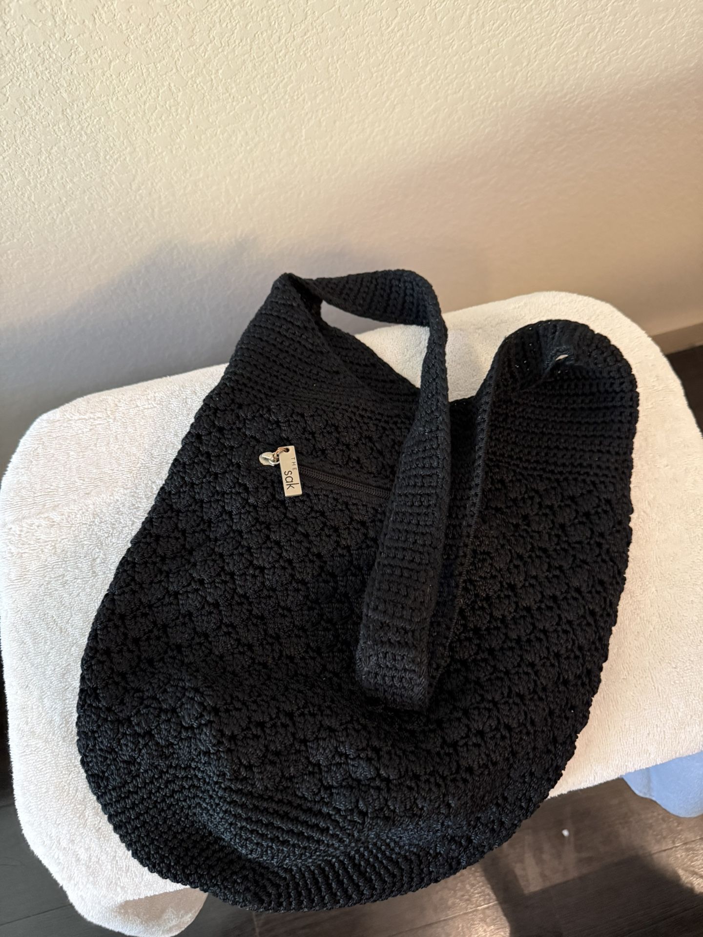 Excellent Condition Hand Crocheted Beautiful Vintage Black THE SAK Handbag From Saks Fifth Avenue