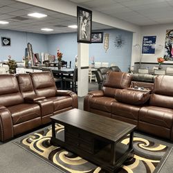 2PC Brown Sofa & Loveseat 