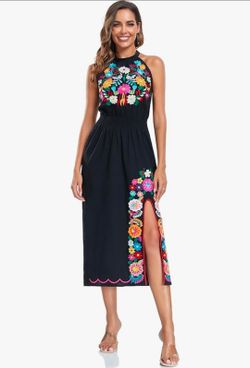 Mexican Embroidered Halter Dress