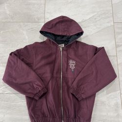 BURGUNDY STUSSY WORKWEAR JACKET