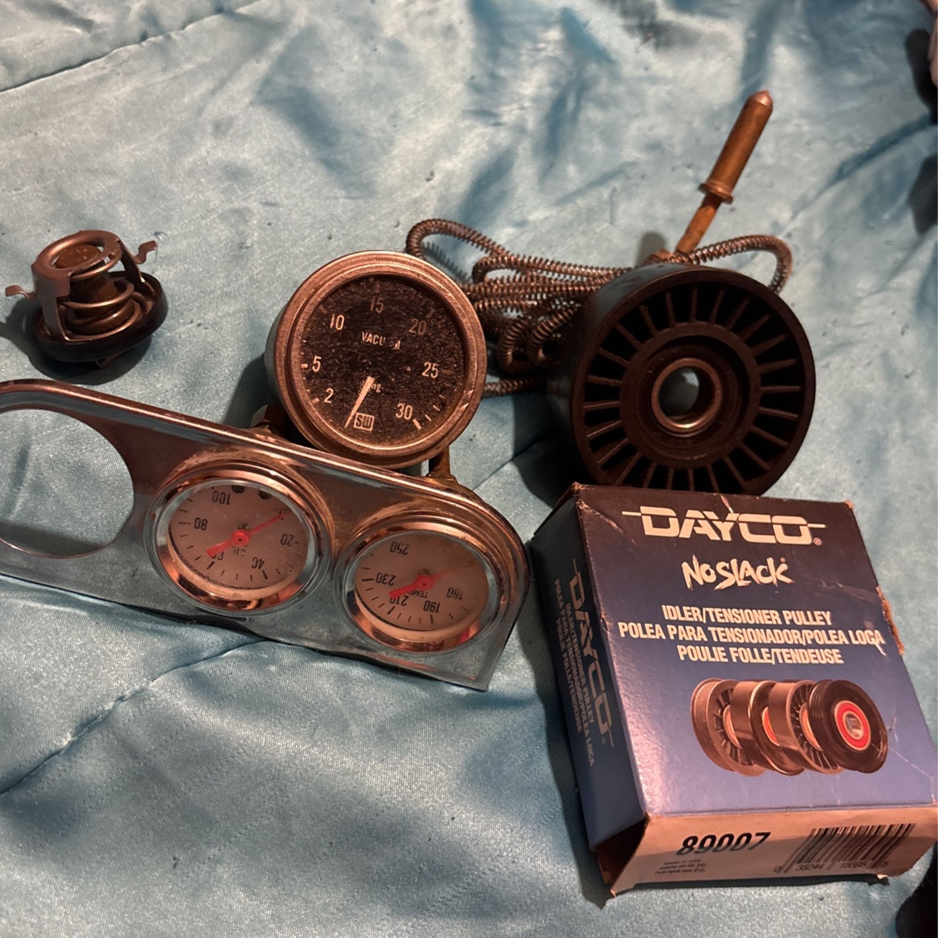 Bundle Automotive Gauges, Pulley, And Thermostat All In Good Condition