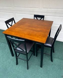 5-PC BROWN/BLACK FINISHED HIGH TOP DINING SET (TABLE AND 4 PADDED CHAIRS)
