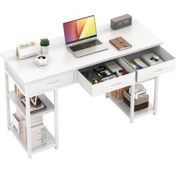 43 Inch Home Office Desk,Computer Desk with 3 Fabric Drawers&CPU Stands,Laptop Desk with Storage Shelves, Work/Writing/Study Table for Bedroom