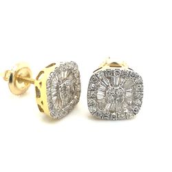 10k Gold Diamond Earrings Cushion Shape Cluster Bagguettes .68ctw 2.36grams 143166 21