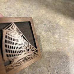 Vintage American Walnut w/Lasecraft Nautical Ship Desktop Stamp Holder