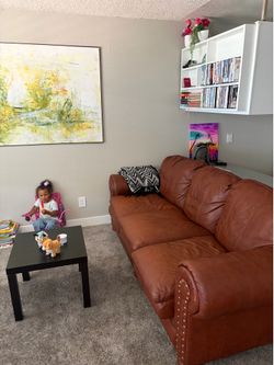 Brown leather couch