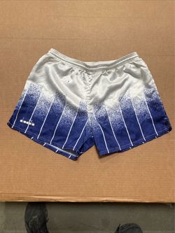 Vintage 90s Diadora Nylon Soccer Shorts Shiny Satin White/Blue SZ Small