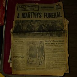 vintage Los Angeles Herald Examiner newspaper dated November 25, 1963, featuring coverage of the funeral of President John F. Kennedy