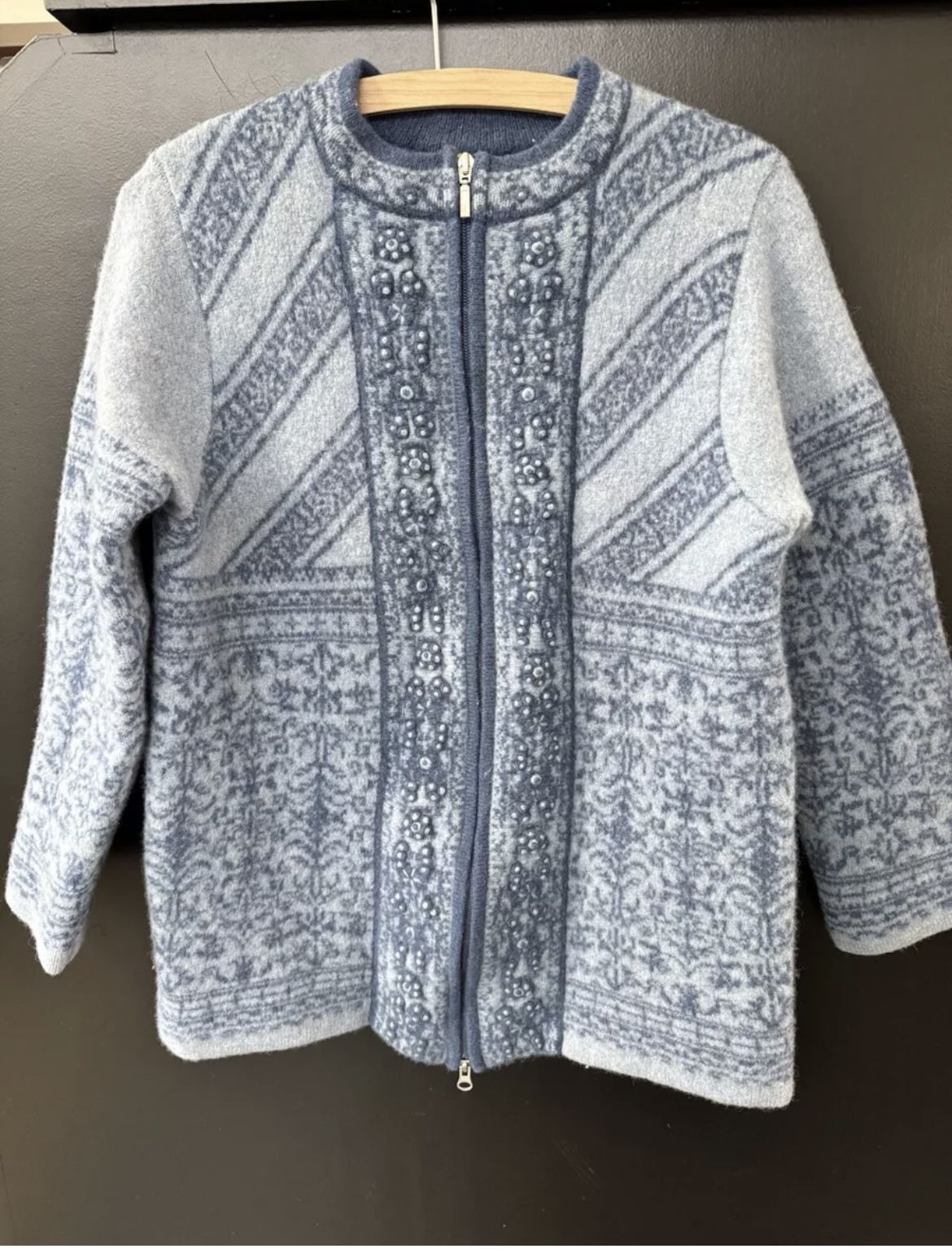 Pendleton Womens 100% Lambswool Full Zip Blue Sweater Cardigan Sz L