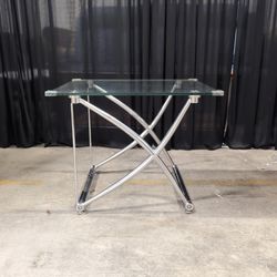 Modern Chrome X-Base Glass End Table