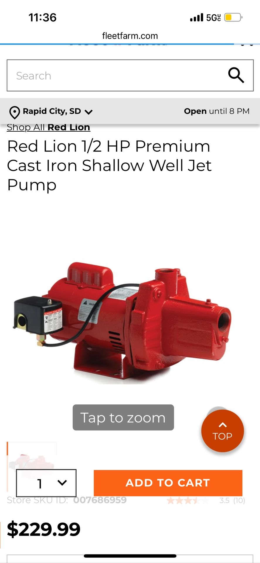 Red Lion 1/2 HP Premium Cast Iron Shallow Well Jet pump