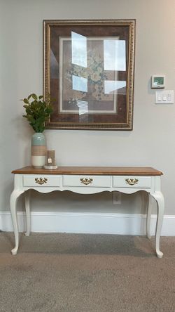 Queen Anne Sofa Table / Console Table – Solid Wood – Ivory & Oak