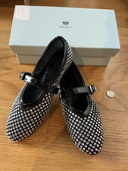 Women's Rhinestone Mesh Ballet Flats (Black/US6)