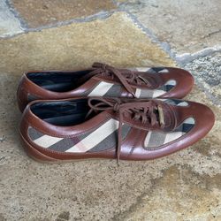 Burberry Beige/Brown Nova Check Canvas Leather Low Top Sneakers