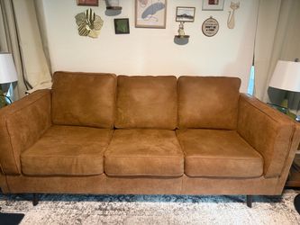 Caramel Brown Suede 3-Seat Sofa