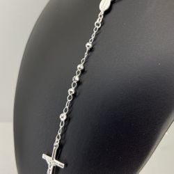 925 Sterling Silver Rosary Necklace Diamond Cut Beads 16.20grams 4.8mm 162569 1