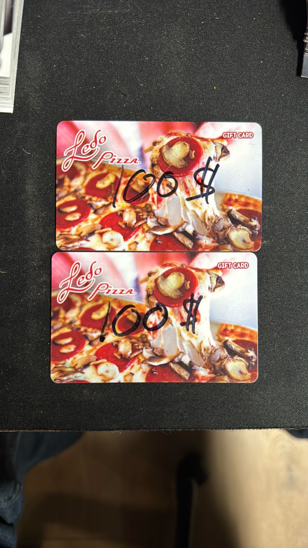 2- Ledo pizza 100$ Gift Cards. Total Value 200$