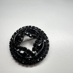 Vintage Black Crystal Brooch black Toned  Pin