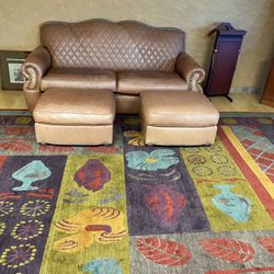 Persian Hand made High Quality Large Area  Rug Anditalian High Grade Custome Built  Leather Sofa