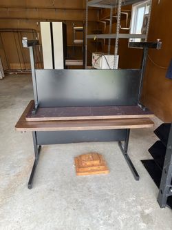 Free Wood Grain Laminate Office Desk with Metal Frame 37.5”L, 29.25” W, 26” H