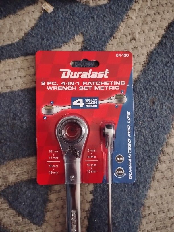 Duralast 2pc 4-in-1 Ratcheting Wrench Set Metric