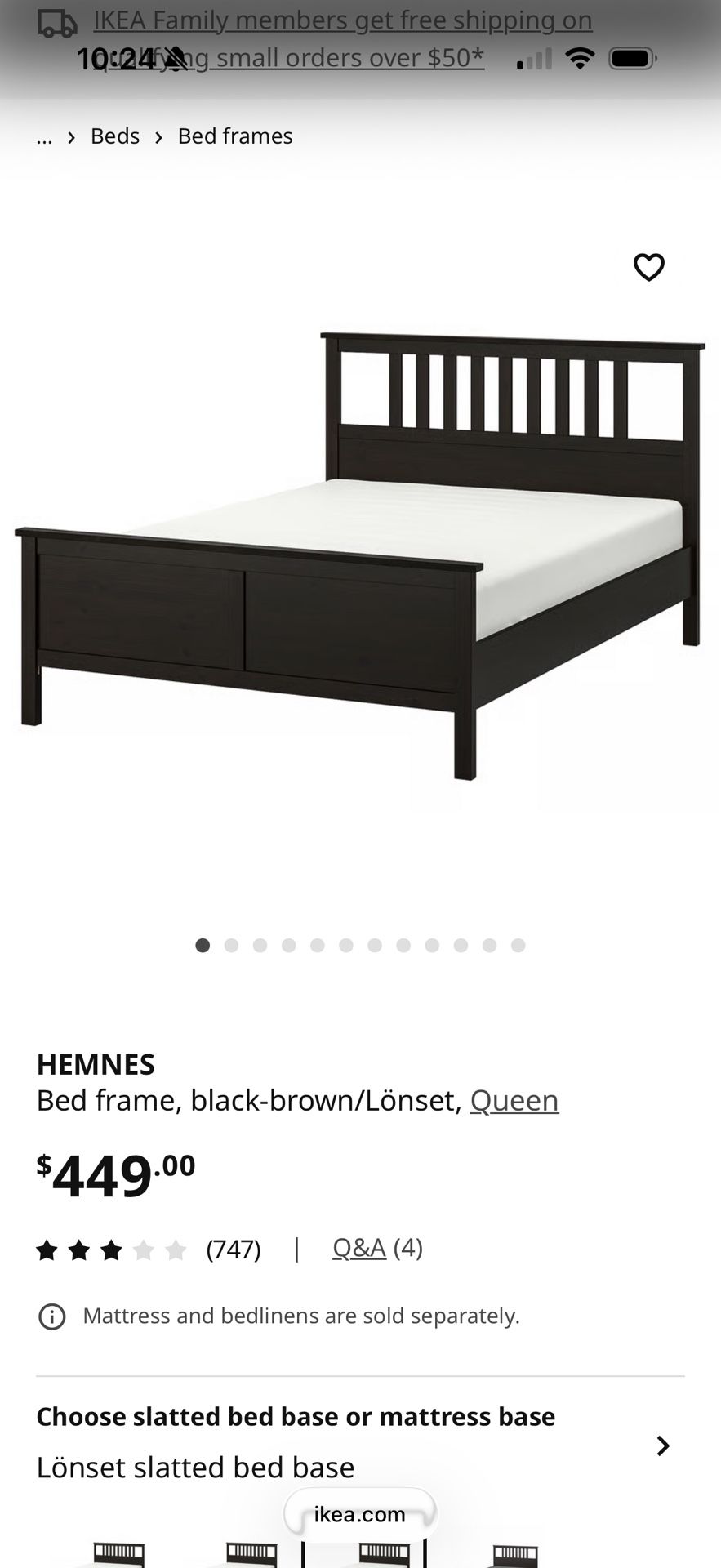 IKEA HEMNES Queen Bed Frame Including Slats- Black Wood