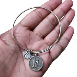 2013 Alex and Ani (+) Energy Rafaelian Silver Monogram M Charm Bracelet
