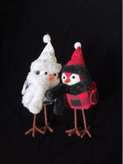 2 Christmas Plush Birds Holiday Decor
