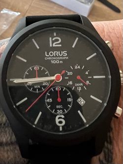 Lorus Chronograph Men's Quartz 100m Black Dial Silicone Strap 44mm