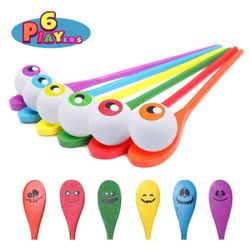 Halloween Egg and Spoon Race Game Set; 6 Eyeballs and Spoons with Assorted Colors for Kids and Adults Halloween Outdoor Fun Games, Party Favor Supplie
