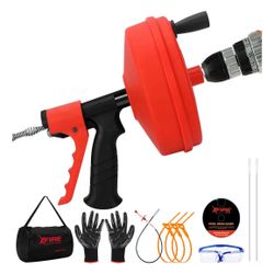 50 FT Double Mode Drain Snake Tools, 11-in-1 Drain Auger for Sink and Drain Unblocking, Plumbing Snake