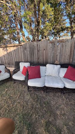 Outdoor Wicker Patio Sofa with Cushions