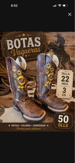 Girls Cowboy Boots with Sunflower Embroidery