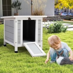 20" Wooden Rabbit Hutch Waterproof Pet Bunny Cages for Outdoor Small Animal House