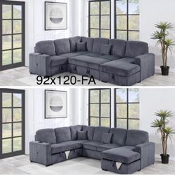 $650 Sectional Pull Out Bed With Chaise Storage USB 
