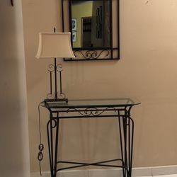 Hall Table, Mirror and Lamp Set