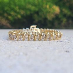 14K Gold 4.32 Ct Diamond Tennis Heavy Bracelet (Jewelry Box Included)