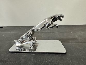 Rare Vintage Chrome Leaping Jaguar Desk Ornament