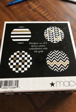 4 Macy’s dessert plates embellished with 14k gold