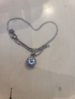 Sterling Silver With Diamond Chips 18in Chain , Size Of a dime New