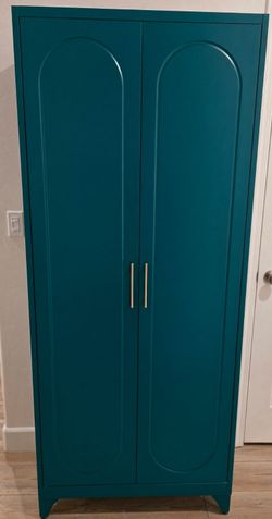 Teal Double Door Metal Wardrobe Cabinet