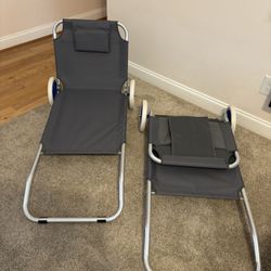 LOUNGE CHAIR - NEW  Set of 2. Folding Sun Lounger With Wheels 